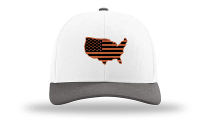 USA Flag Cutout Leather Patch Richardson 112 Hat-White / Charcaol - CMB 