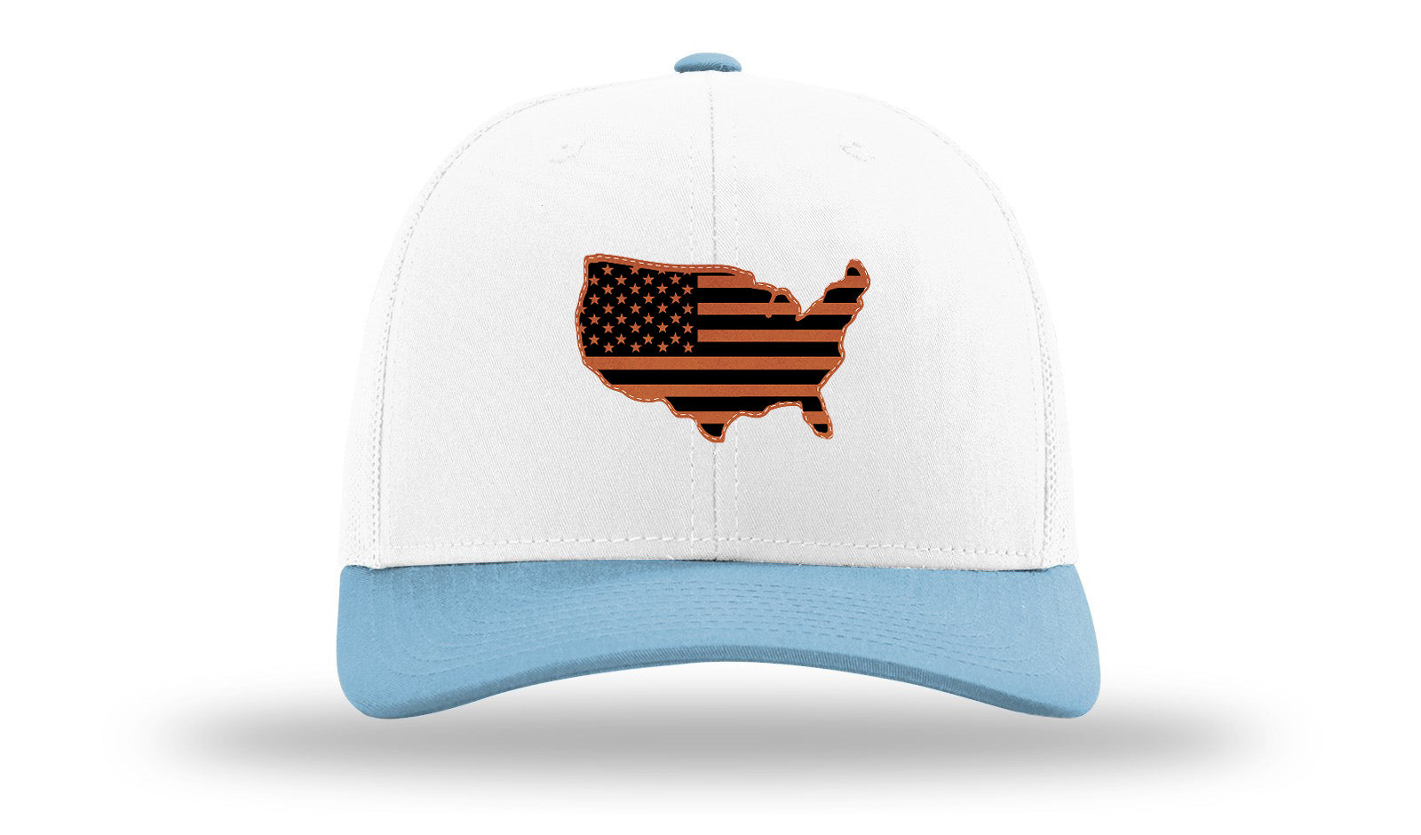 USA Flag Cutout Leather Patch Richardson 112 Hat-White /Columbia Blue - CMB