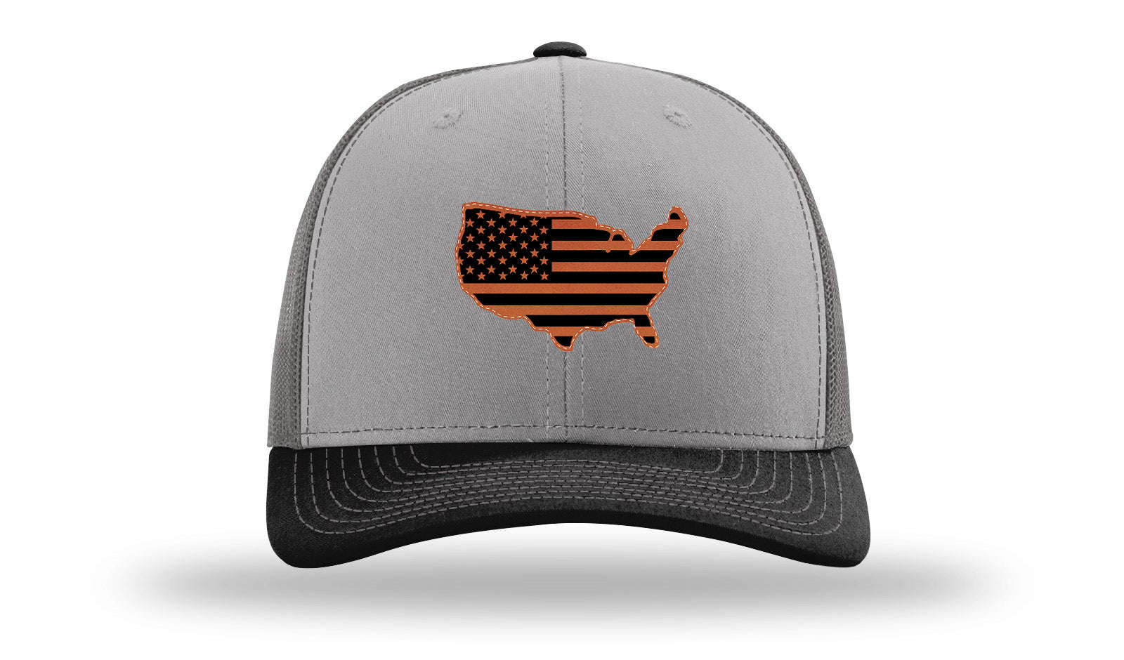 USA Flag Cutout Leather Patch Richardson 112 Hat-Grey / Charcoal / Black