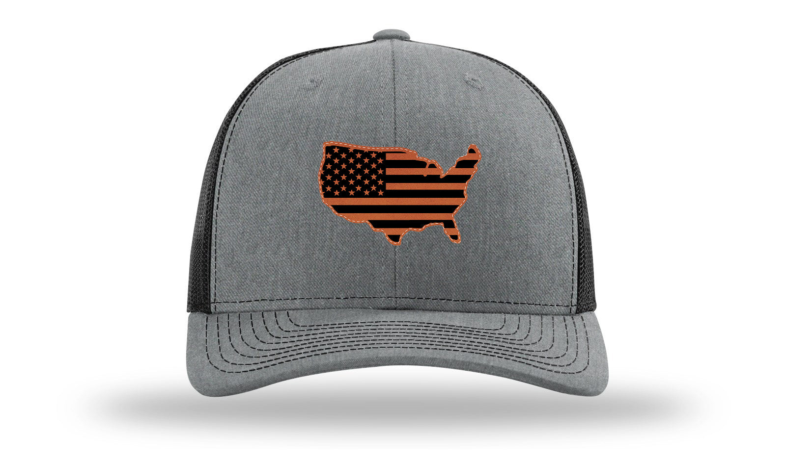 USA Flag Cutout Leather Patch Richardson 112 Hat-Heather Grey / Black