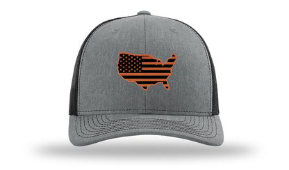 USA Flag Cutout Leather Patch Richardson 112 Hat-Heather Grey / Black