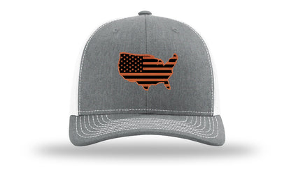 USA Flag Cutout Leather Patch Richardson 112 Hat-Heather Grey / White