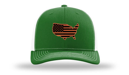 USA Flag Cutout Leather Patch Richardson 112 Hat-Kelly / White