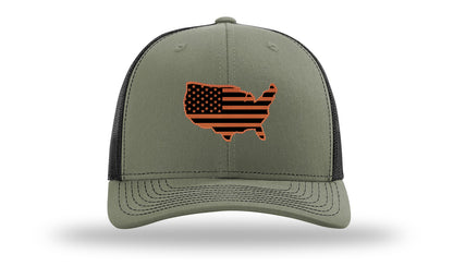 USA Flag Cutout Leather Patch Richardson 112 Hat-Loden / Black