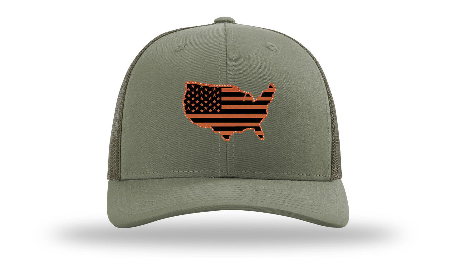 USA Flag Cutout Leather Patch Richardson 112 Hat-Loden