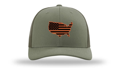 USA Flag Cutout Leather Patch Richardson 112 Hat-Loden