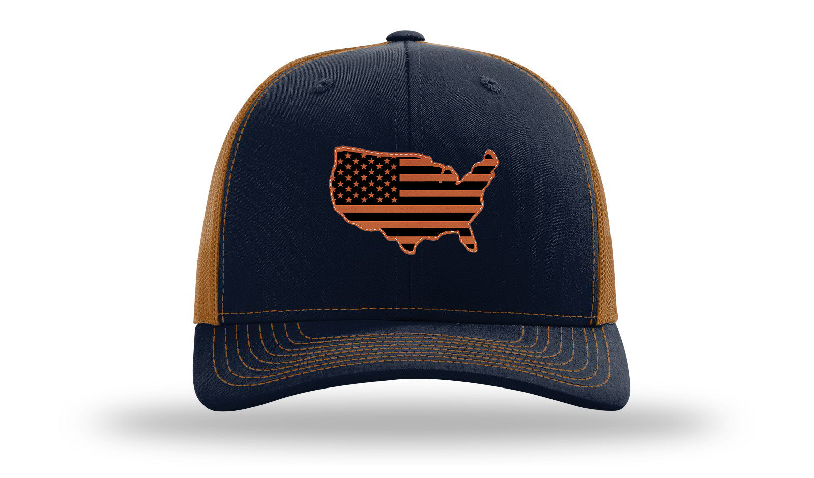 USA Flag Cutout Leather Patch Richardson 112 Hat-Navy / Charcoal