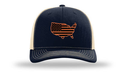 USA Flag Cutout Leather Patch Richardson 112 Hat-Navy /  Khaki