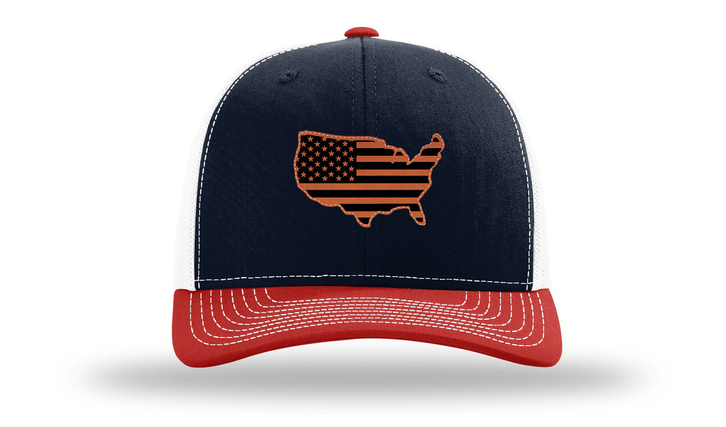 USA Flag Cutout Leather Patch Richardson 112 Hat-Navy / White / Red