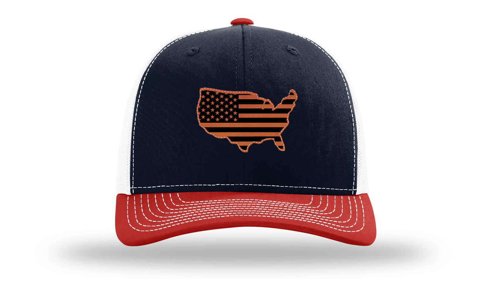 USA Flag Cutout Leather Patch Richardson 112 Hat-Navy / White / Red