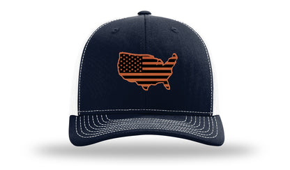 USA Flag Cutout Leather Patch Richardson 112 Hat-Navy / White