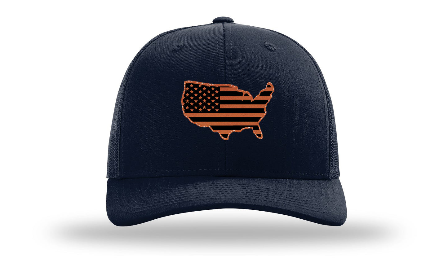 USA Flag Cutout Leather Patch Richardson 112 Hat-Navy