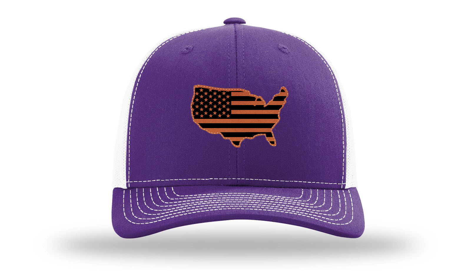 USA Flag Cutout Leather Patch Richardson 112 Hat-Purple / White