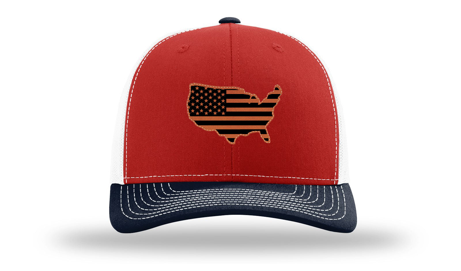 USA Flag Cutout Leather Patch Richardson 112 Hat-Maronn / White