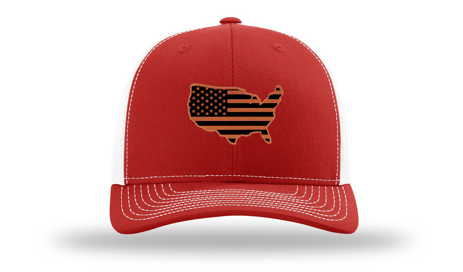 USA Flag Cutout Leather Patch Richardson 112 Hat-Red / White
