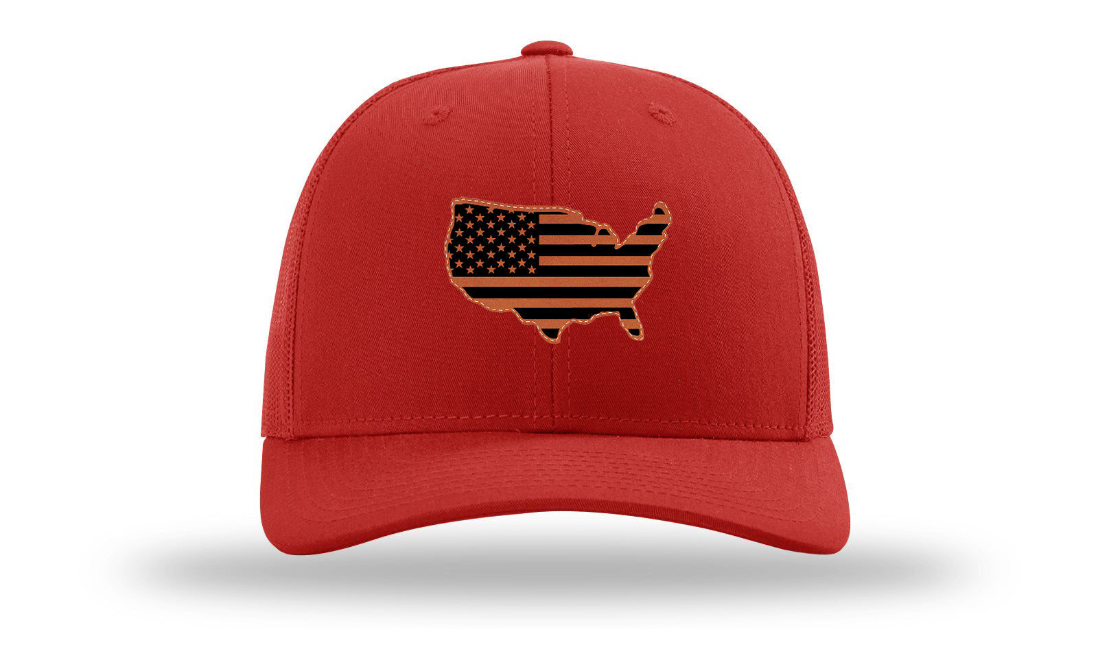 USA Flag Cutout Leather Patch Richardson 112 Hat-Red