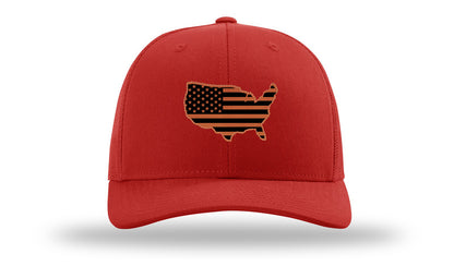USA Flag Cutout Leather Patch Richardson 112 Hat-Red
