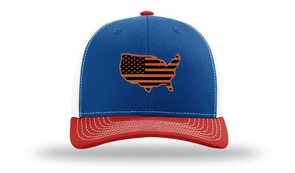 USA Flag Cutout Leather Patch Richardson 112 Hat-Royal / White / Red