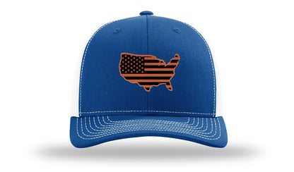 USA Flag Cutout Leather Patch Richardson 112 Hat-Royal / White