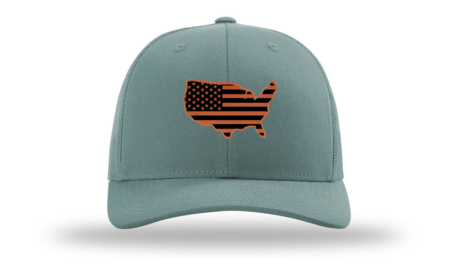 USA Flag Cutout Leather Patch Richardson 112 Hat-Smoke Blue