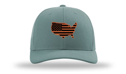 USA Flag Cutout Leather Patch Richardson 112 Hat-Smoke Blue