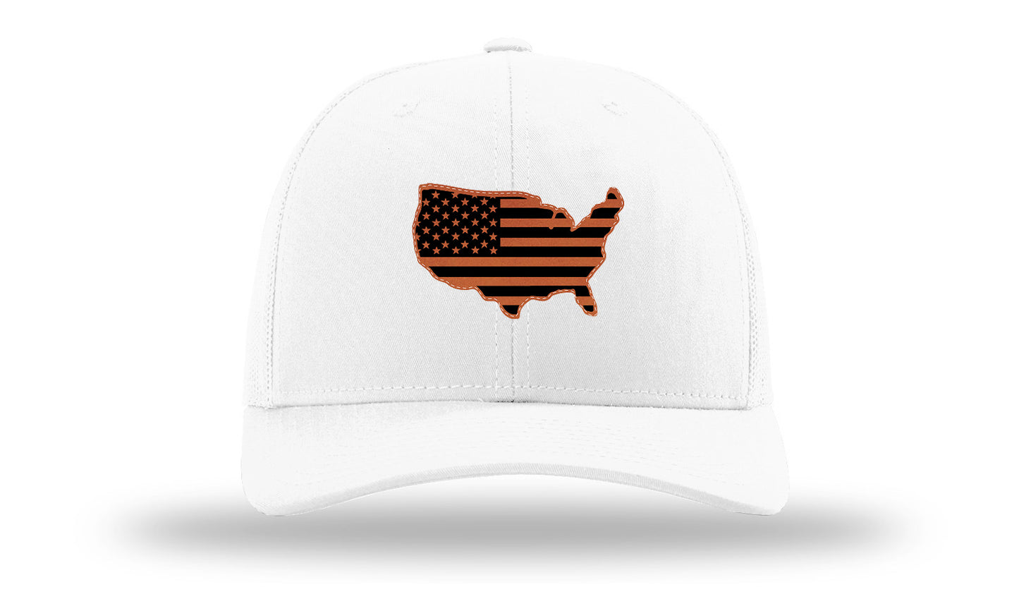 USA Flag Cutout Leather Patch Richardson 112 Hat-White