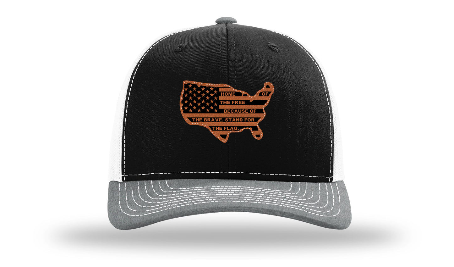 Home Of The Free Cutout Leather Patch Richardson 112 Hat-Black / White / Heather Grey