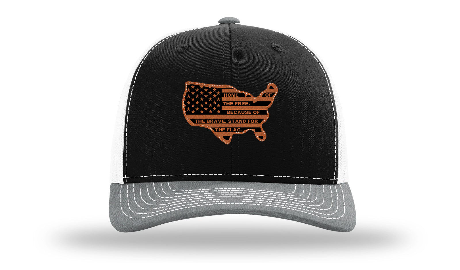 Home Of The Free Cutout Leather Patch Richardson 112 Hat-Black / White / Heather Grey