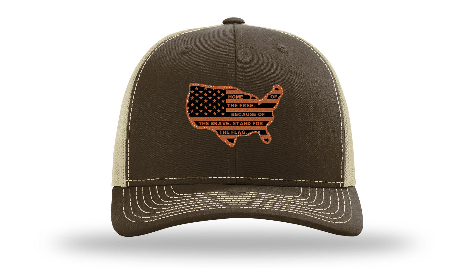 Home Of The Free Cutout Leather Patch Richardson 112 Hat-Brown / Khaki