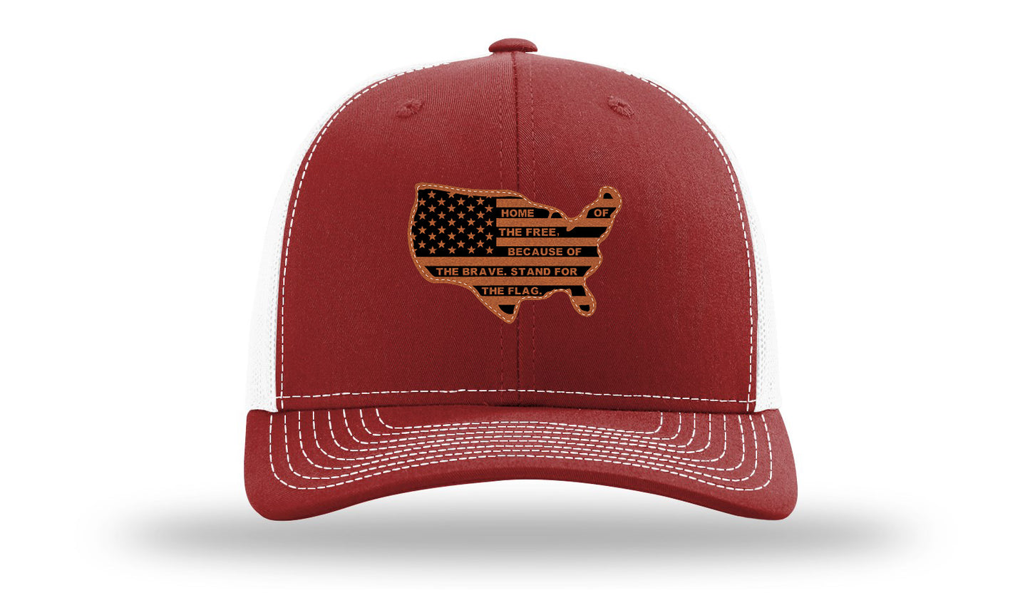 Home Of The Free Cutout Leather Patch Richardson 112 Hat-Cardinal / White