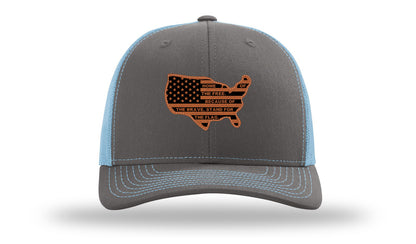 Home Of The Free Cutout Leather Patch Richardson 112 Hat-Charcoal / Columbia Blue