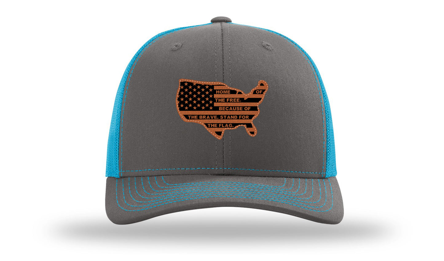 Home Of The Free Cutout Leather Patch Richardson 112 Hat-Charcoal / Neon Blue
