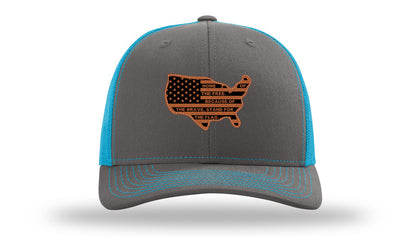 Home Of The Free Cutout Leather Patch Richardson 112 Hat-Charcoal / Neon Blue