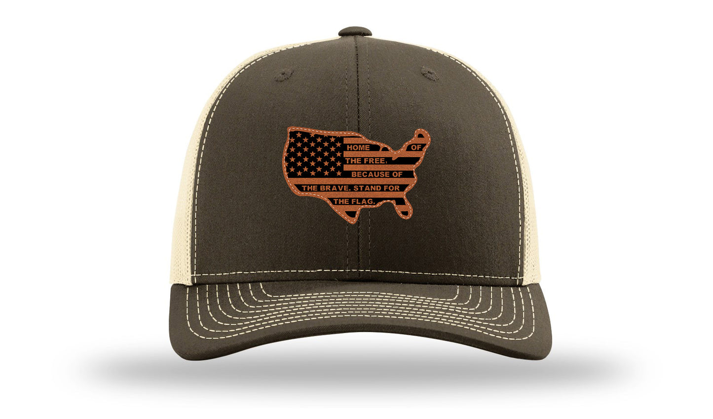 Home Of The Free Cutout Leather Patch Richardson 112 Hat-Chocolate Chip/  Birch