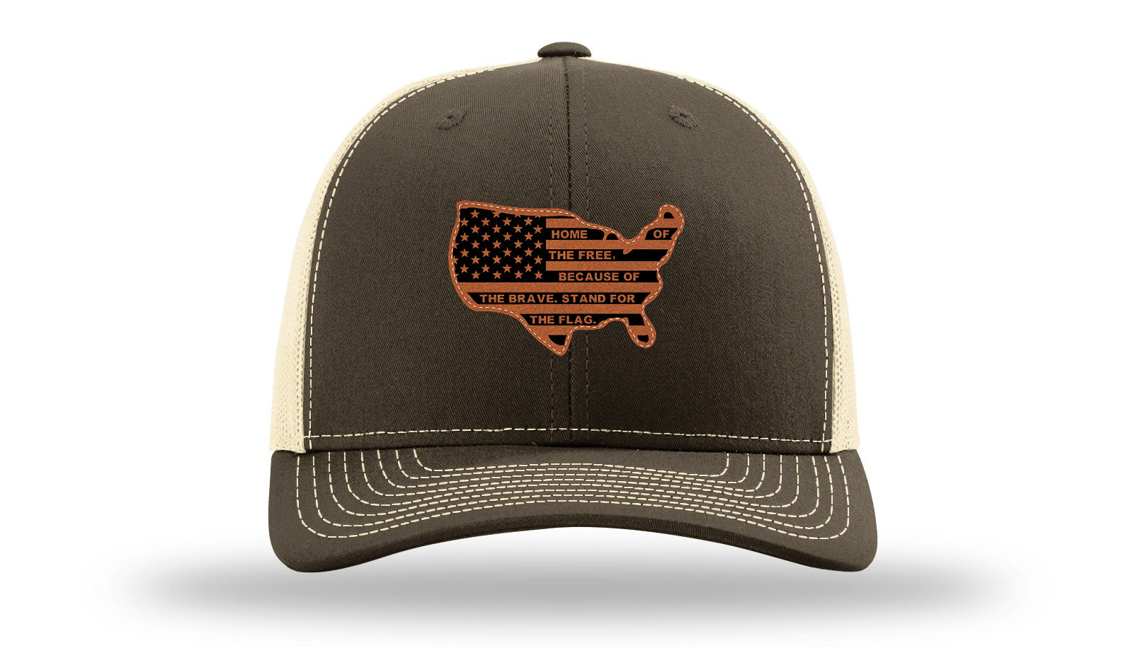 Home Of The Free Cutout Leather Patch Richardson 112 Hat-Chocolate Chip/  Birch