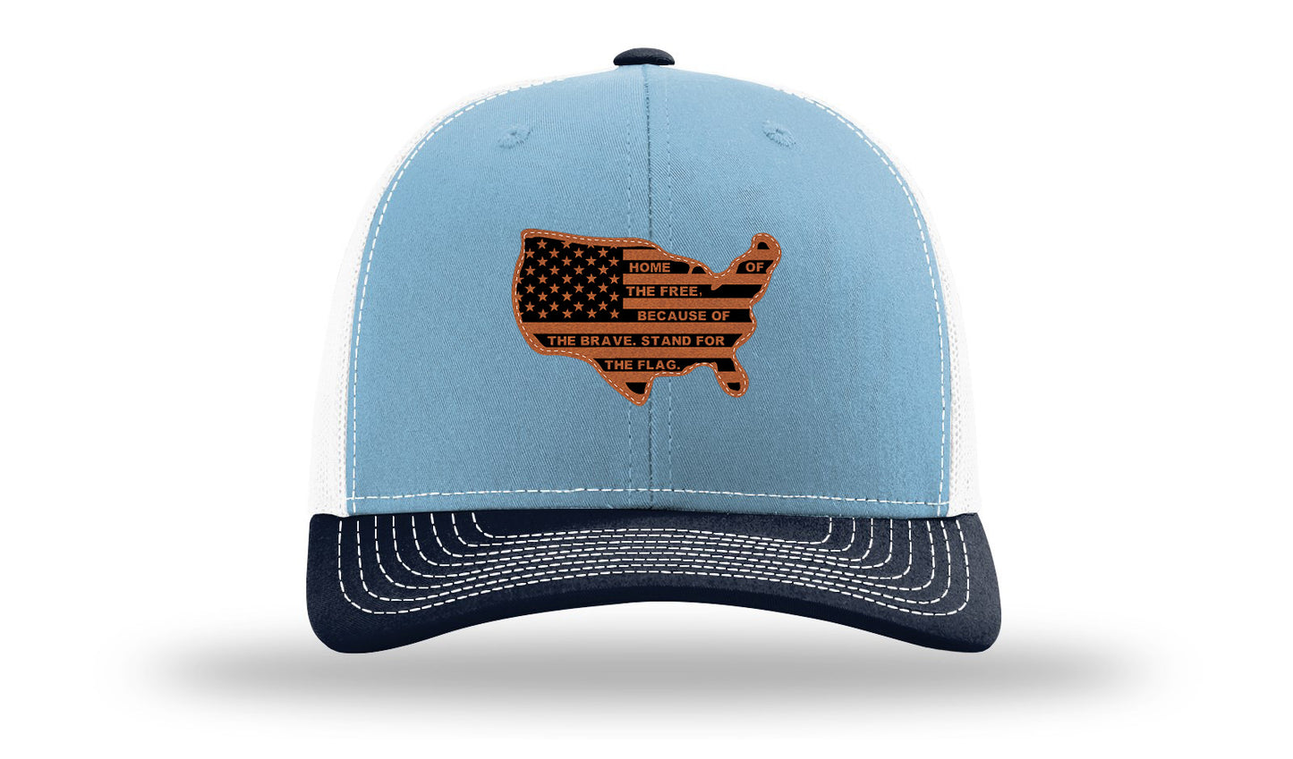 Home Of The Free Cutout Leather Patch Richardson 112 Hat-Columbia Blue / White / Navy