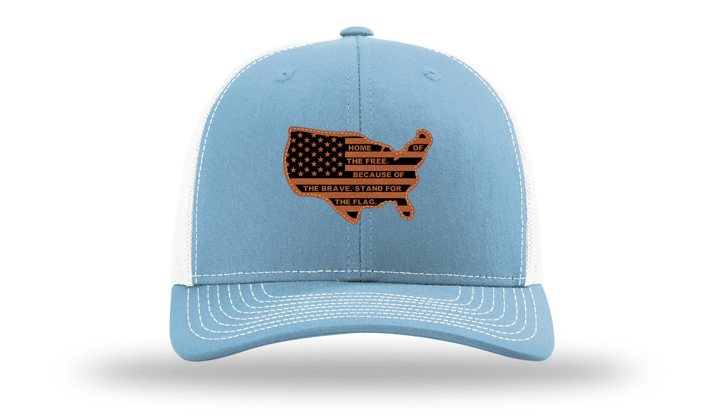 Home Of The Free Cutout Leather Patch Richardson 112 Hat-Columbia Blue / White