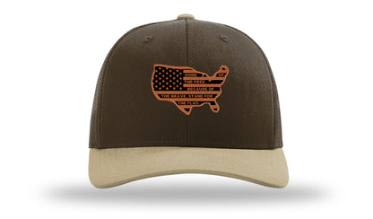 Home Of The Free Cutout Leather Patch Richardson 112 Hat-Brown / Khaki - CMB