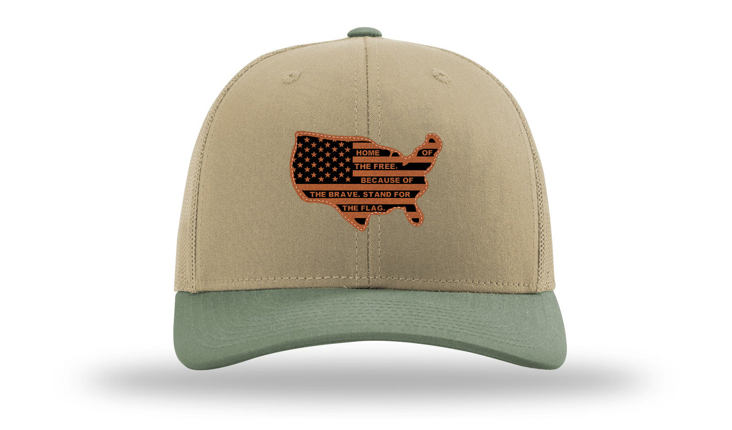 Home Of The Free Cutout Leather Patch Richardson 112 Hat-Khaki / Loden - CMB