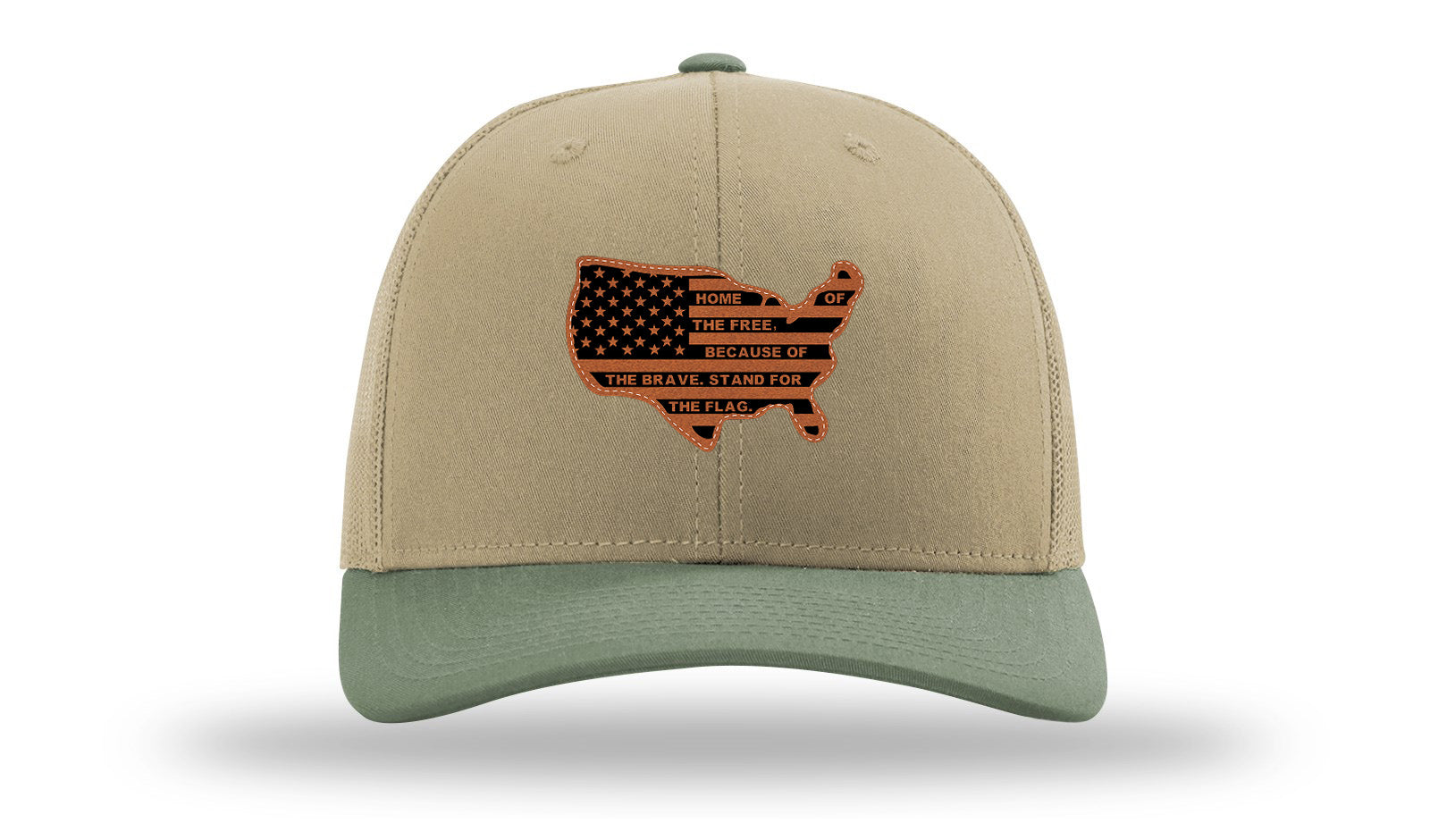 Home Of The Free Cutout Leather Patch Richardson 112 Hat-Khaki / Loden - CMB