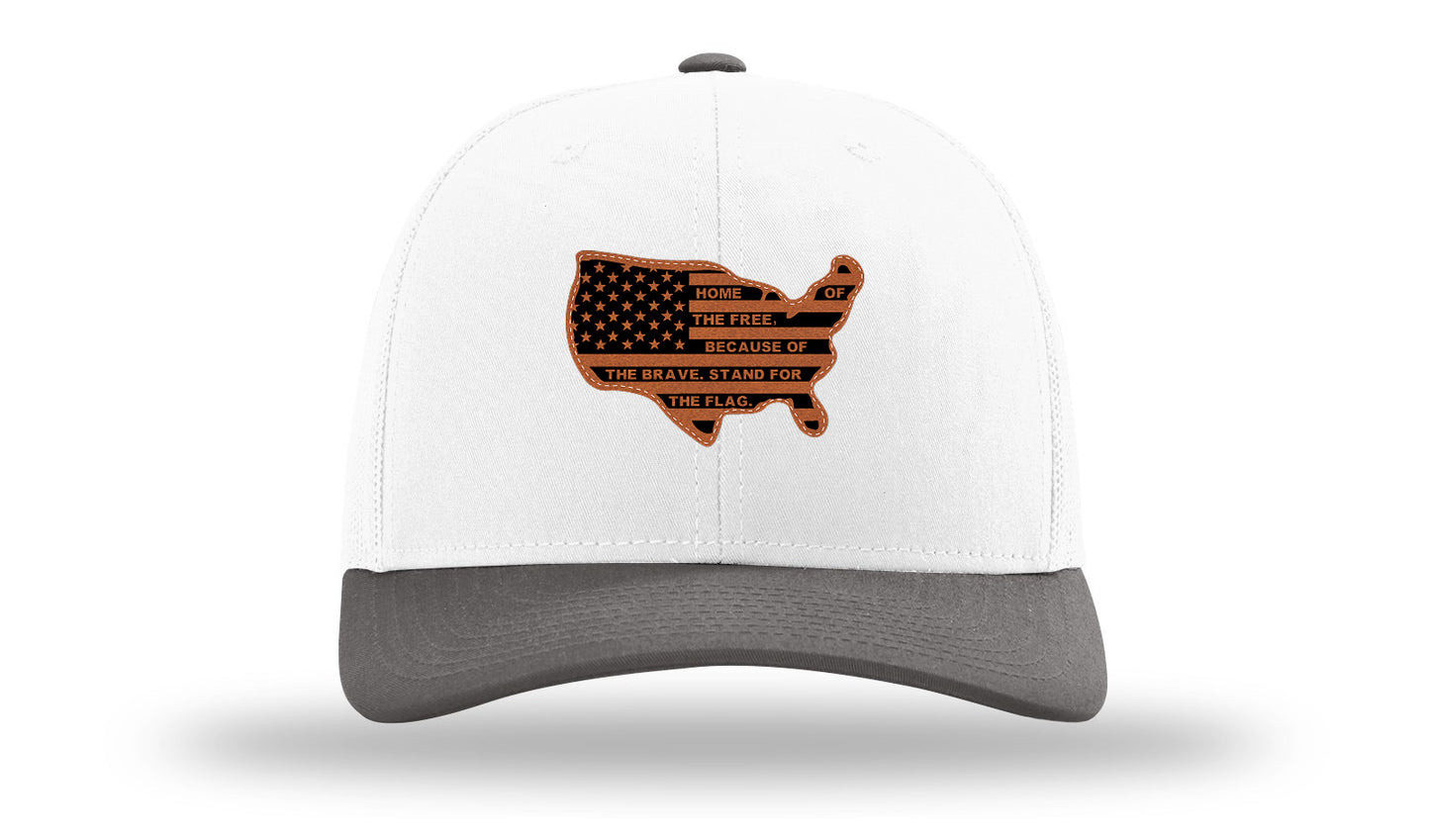 Home Of The Free Cutout Leather Patch Richardson 112 Hat-White / Charcaol - CMB 