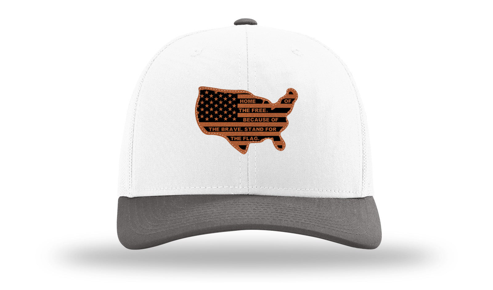 Home Of The Free Cutout Leather Patch Richardson 112 Hat-White / Charcaol - CMB 