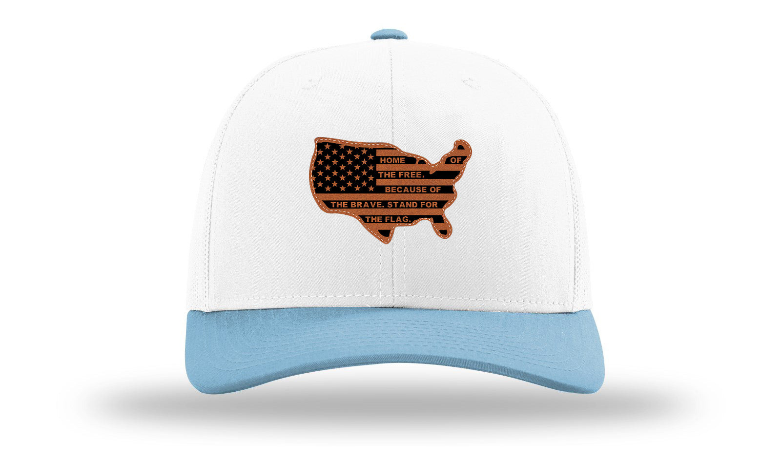 Home Of The Free Cutout Leather Patch Richardson 112 Hat-White /Columbia Blue - CMB