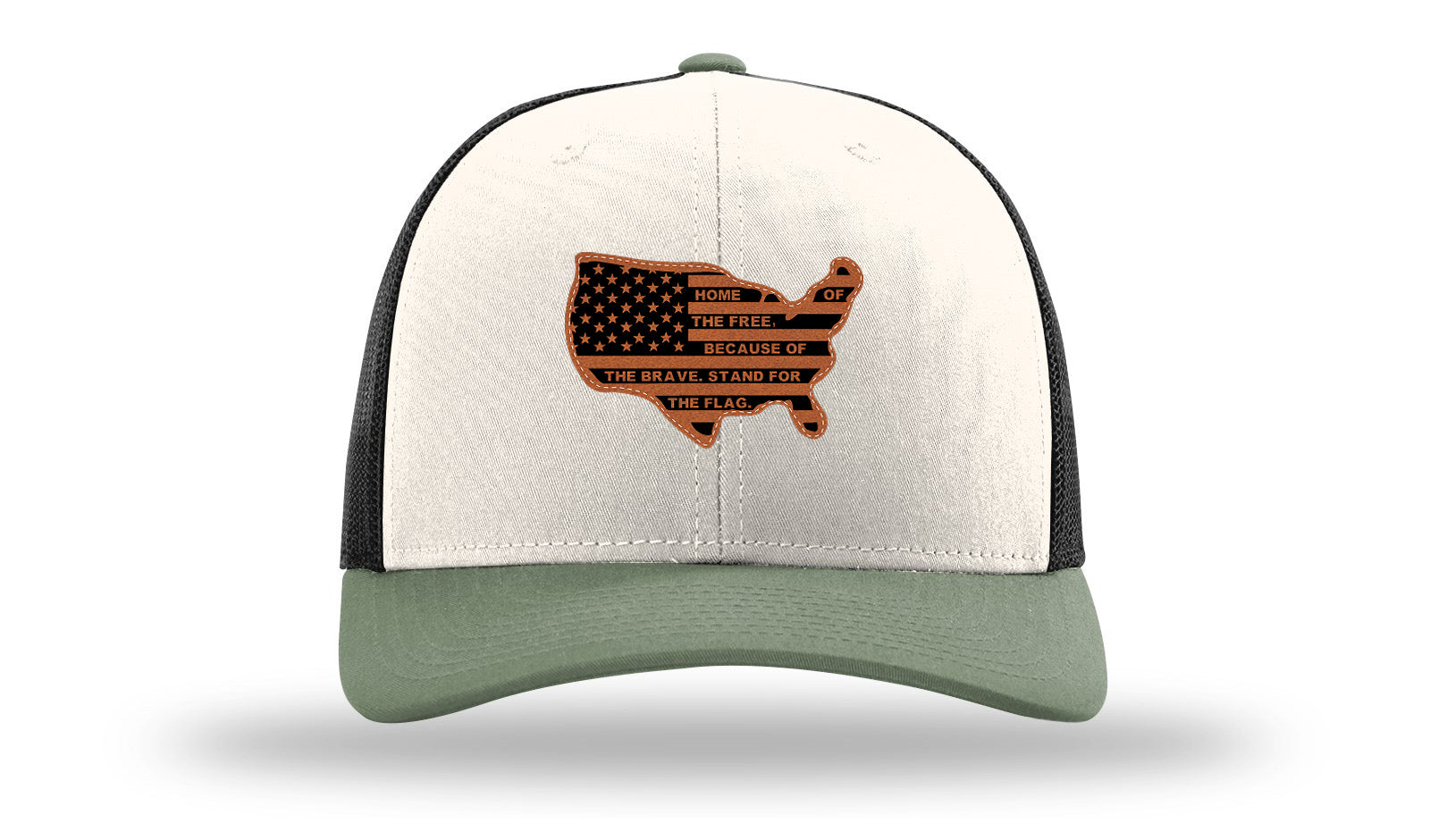 Home Of The Free Cutout Leather Patch Richardson 112 Hat-Cream / Black / Loden