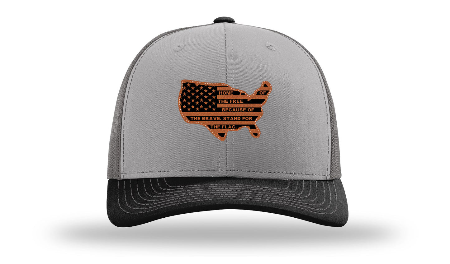 Home Of The Free Cutout Leather Patch Richardson 112 Hat-Grey / Charcoal / Black