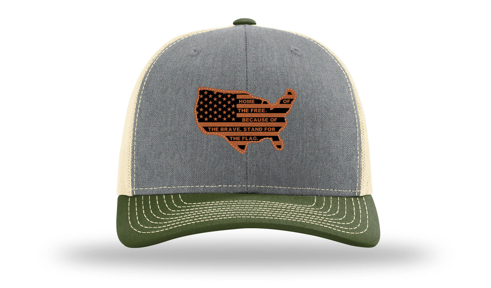 Home Of The Free Cutout Leather Patch Richardson 112 Hat-Heather Grey / Birch / Army Olive