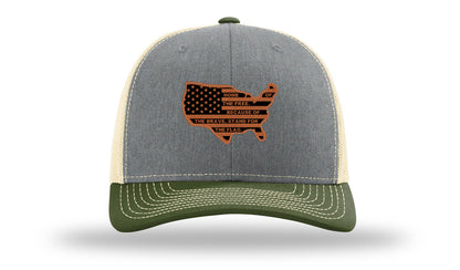 Home Of The Free Cutout Leather Patch Richardson 112 Hat-Heather Grey / Birch / Army Olive
