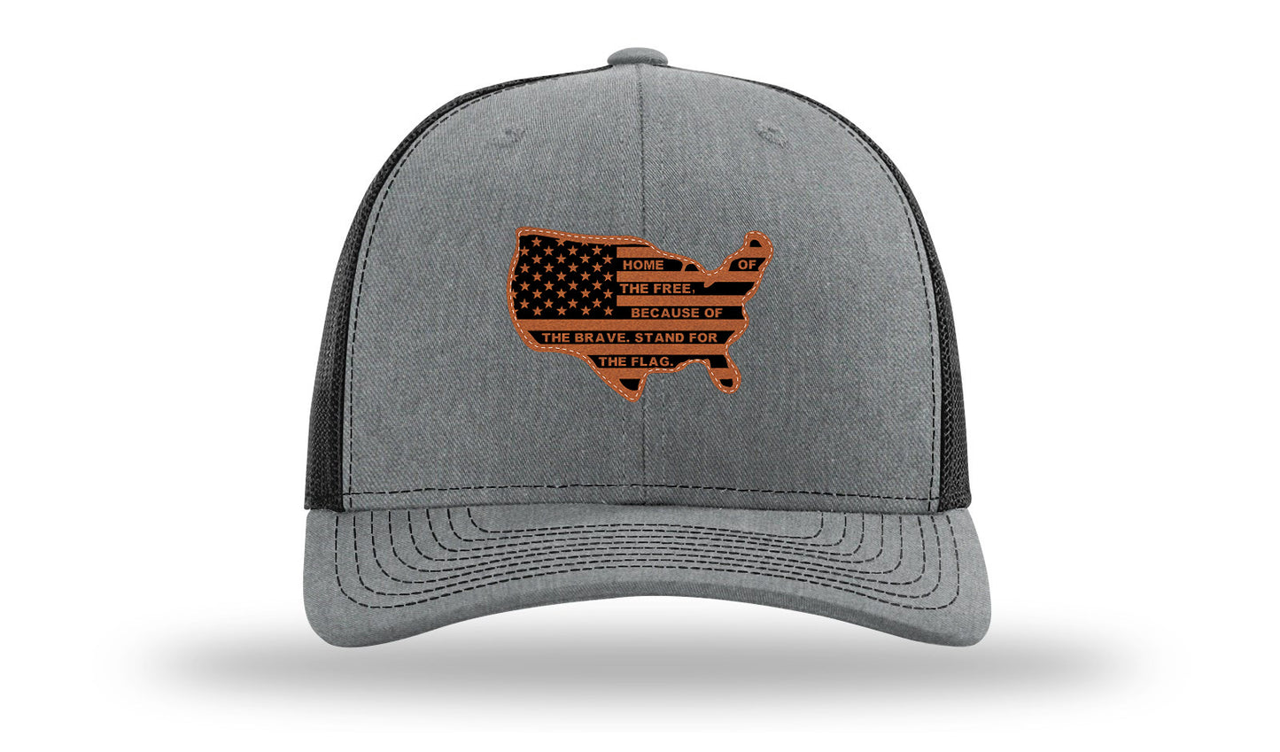 Home Of The Free Cutout Leather Patch Richardson 112 Hat-Heather Grey / Black