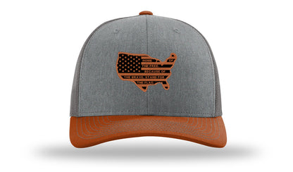 Home Of The Free Cutout Leather Patch Richardson 112 Hat-Heather Grey / Charcoal / Dark Orange