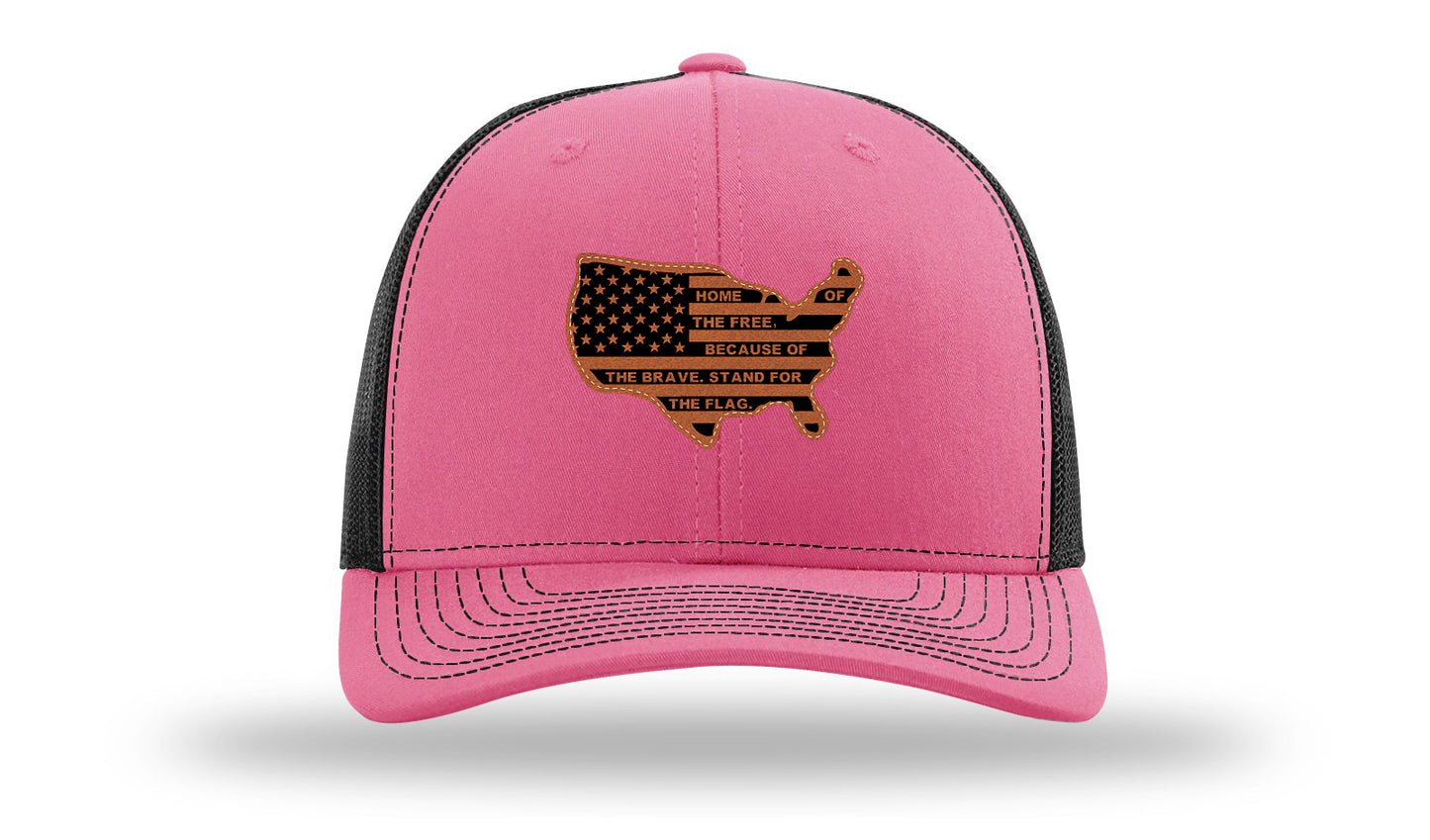 Home Of The Free Cutout Leather Patch Richardson 112 Hat-Hot Pink / Black